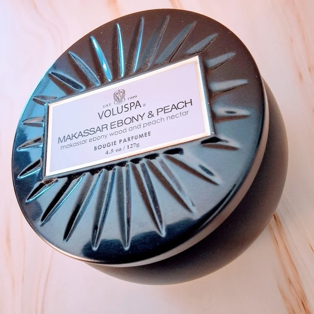 Voluspa Makassar Ebony & Peach Mini Tin Candle